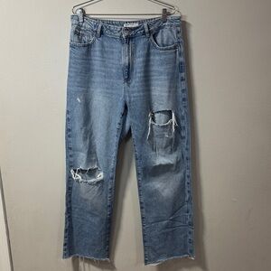 Garage Jamba Large Women's Light Blue Distressed Wide Leg Jeans size 13/31  6012